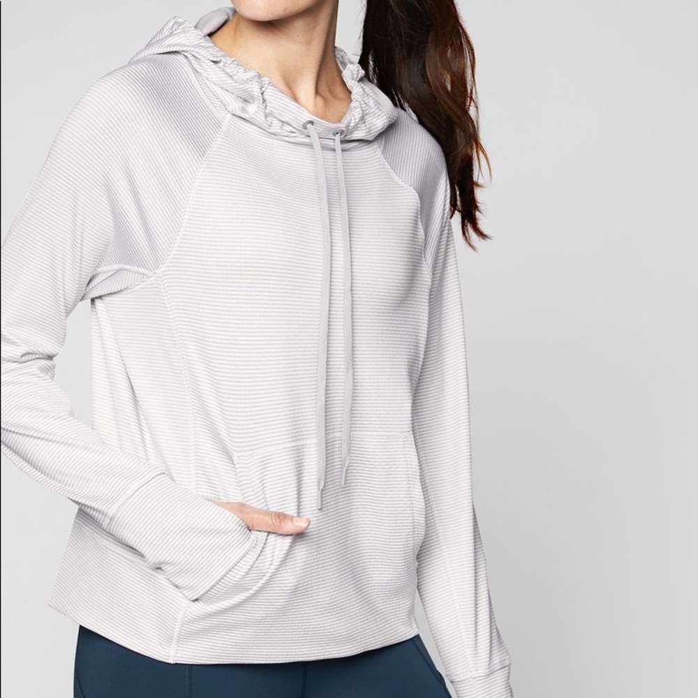 Athleta Heavenly Hail striped hoodie small grey